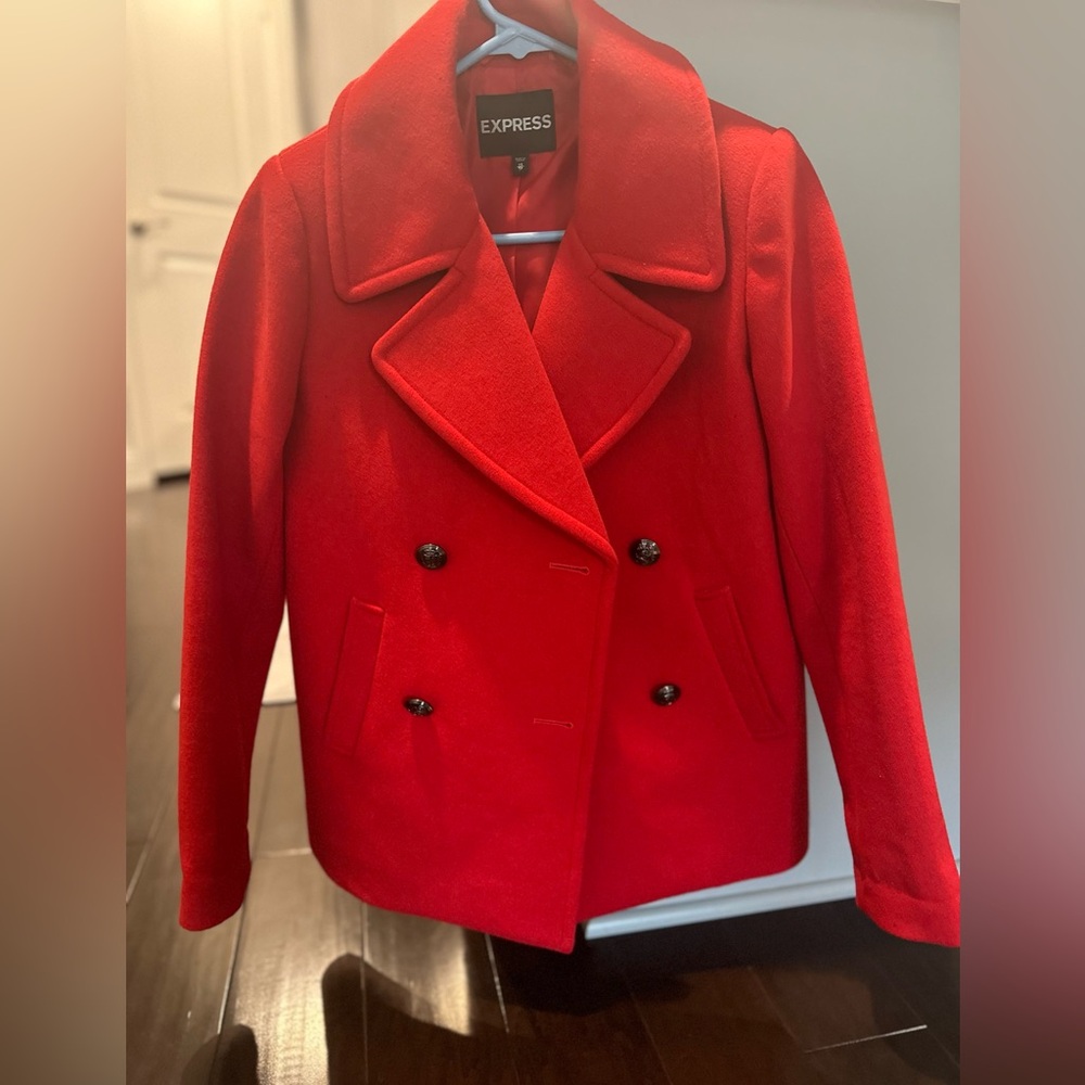 Express Vibrant Red Pea Coat